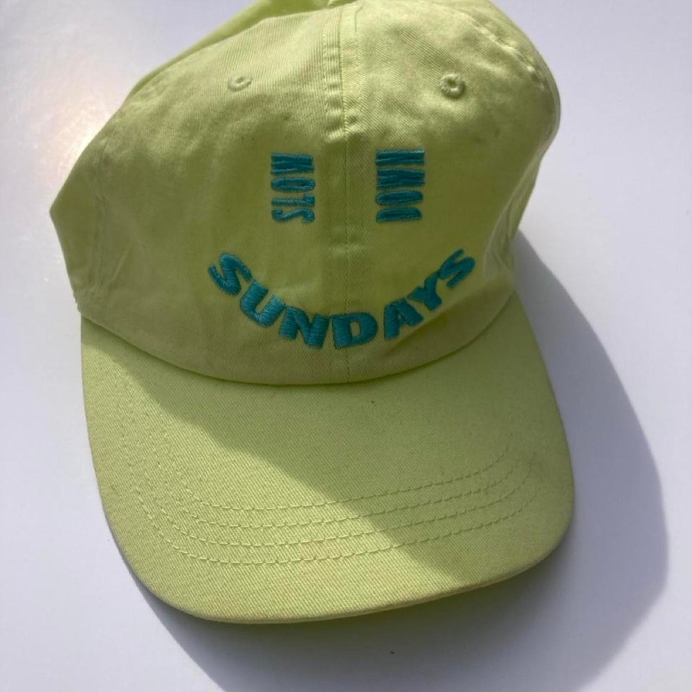 Old Navy yellow baseball cap 'slow down SUNDAYS' smiley face